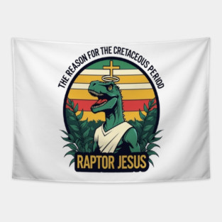 Raptor Jesus Christmas Meme Cretaceous Period Funny Christian Dank Gift 2025 Tapestry
