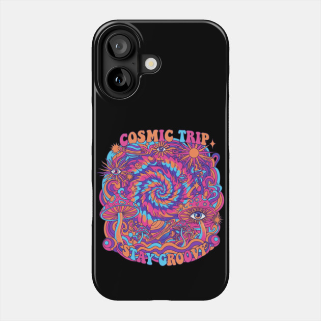 Cosmic Trip Stay Groovy – 70s Psychedelic Mushroom Trippy Retro Design Phone Case by Vintage Retro Prints by RDR Design