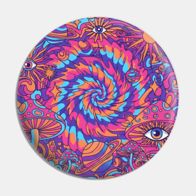 Cosmic Trip Stay Groovy – 70s Psychedelic Mushroom Trippy Retro Design Pin by Vintage Retro Prints by RDR Design