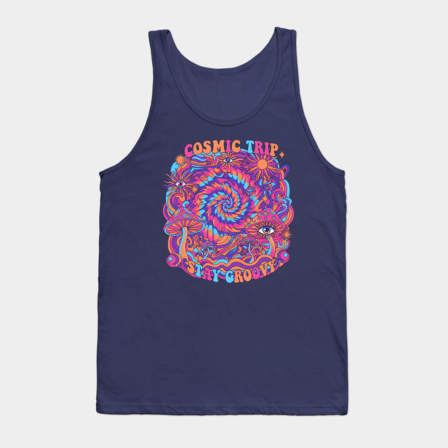 Cosmic Trip Stay Groovy – 70s Psychedelic Mushroom Trippy Retro Design Tank Top by Vintage Retro Prints by RDR Design