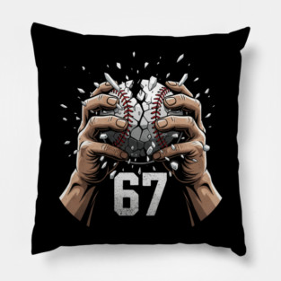 Baseball 67 – Cracked Ball Number 67 Funny Six Seven Meme Pillow