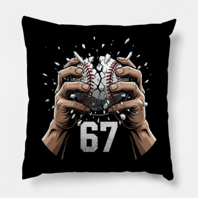 Baseball 67 – Cracked Ball Number 67 Funny Six Seven Meme Pillow by ArtistTee ⭐⭐⭐⭐⭐