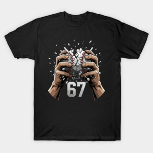 Baseball 67 – Cracked Ball Number 67 Funny Six Seven Meme T-Shirt