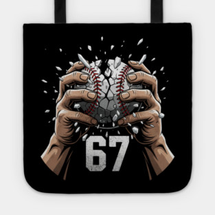 Baseball 67 – Cracked Ball Number 67 Funny Six Seven Meme Tote