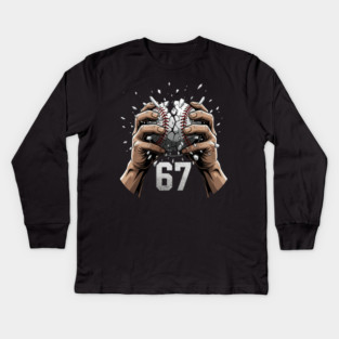 Baseball 67 – Cracked Ball Number 67 Funny Six Seven Meme Kids Long Sleeve T-Shirt