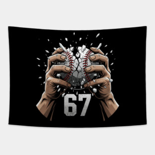 Baseball 67 – Cracked Ball Number 67 Funny Six Seven Meme Tapestry