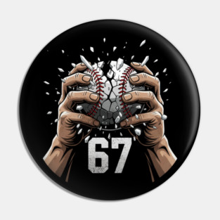 Baseball 67 – Cracked Ball Number 67 Funny Six Seven Meme Pin