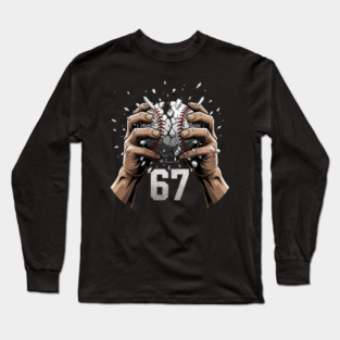Baseball 67 – Cracked Ball Number 67 Funny Six Seven Meme Long Sleeve T-Shirt