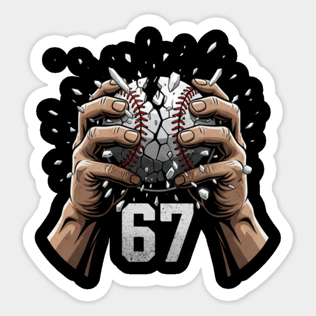 Baseball 67 – Cracked Ball Number 67 Funny Six Seven Meme Sticker by ArtistTee ⭐⭐⭐⭐⭐