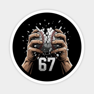 Baseball 67 – Cracked Ball Number 67 Funny Six Seven Meme Magnet