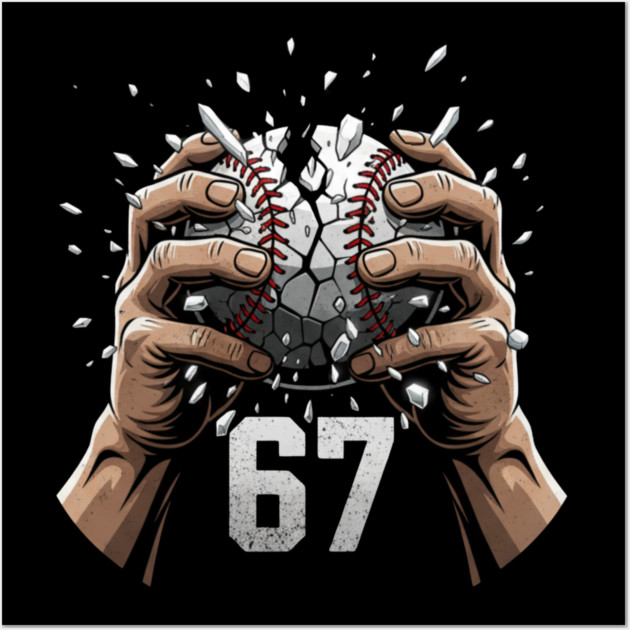 Baseball 67 – Cracked Ball Number 67 Funny Six Seven Meme Wall Art by ArtistTee ⭐⭐⭐⭐⭐