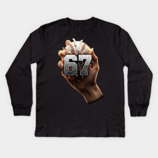 67 Funny Six Seven Meme Baseball Hand Kids Long Sleeve T-Shirt