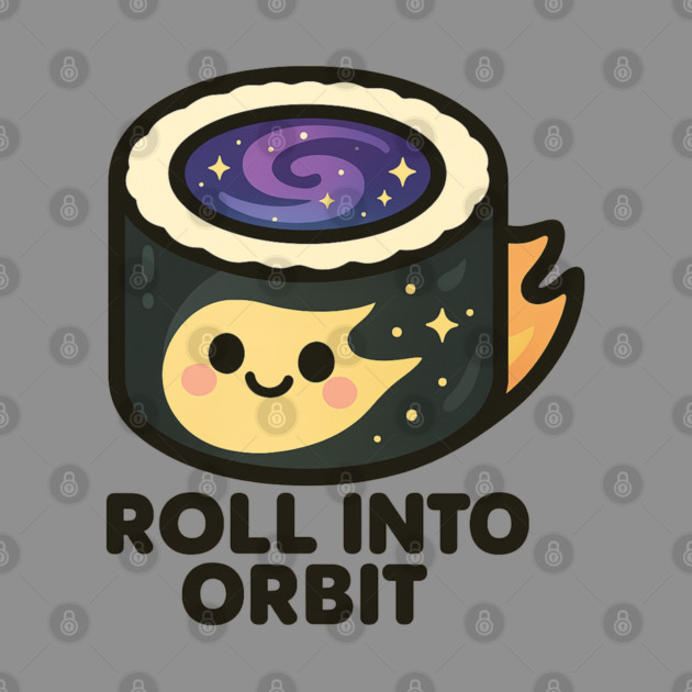 Roll Into Orbit – Cute Space Sushi Art | Funny Cosmic Foodie Tee by Anne Lee
