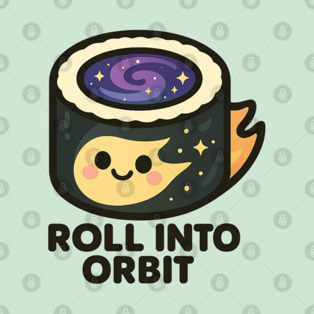 Roll Into Orbit – Cute Space Sushi Art | Funny Cosmic Foodie Tee by Anne Lee