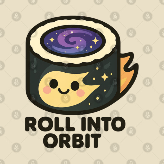 Roll Into Orbit – Cute Space Sushi Art | Funny Cosmic Foodie Tee by Anne Lee