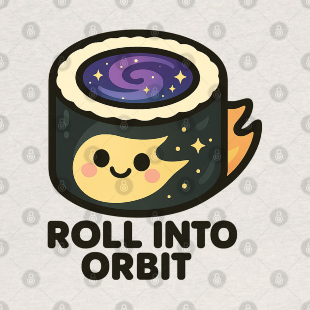 Roll Into Orbit – Cute Space Sushi Art | Funny Cosmic Foodie Tee by Anne Lee