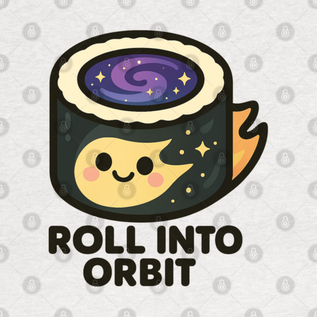 Roll Into Orbit – Cute Space Sushi Art | Funny Cosmic Foodie Tee by Anne Lee