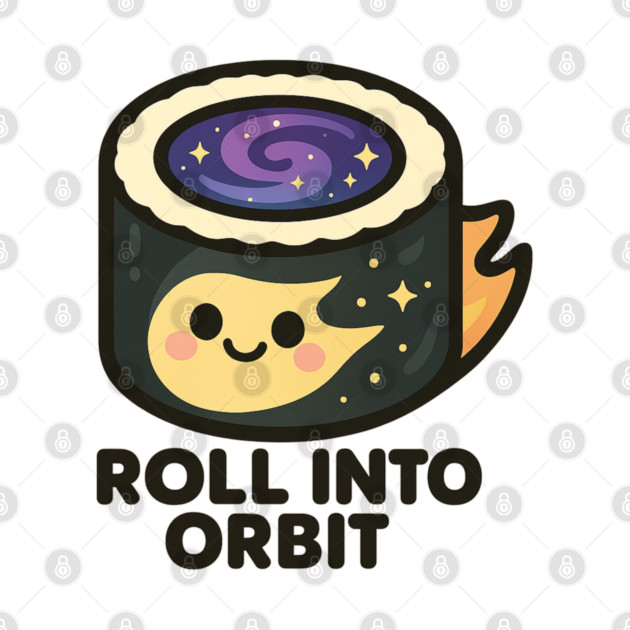 Roll Into Orbit – Cute Space Sushi Art | Funny Cosmic Foodie Tee by Anne Lee