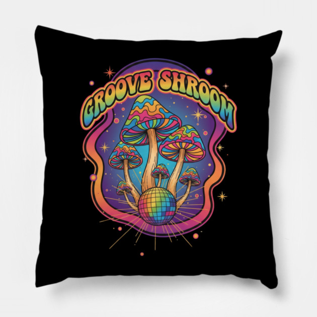 Groove Shroom – Psychedelic Disco Mushroom Art Pillow by Vintage Retro Prints by RDR Design