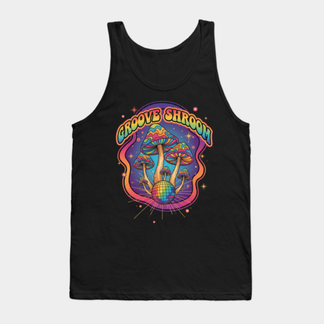 Groove Shroom – Psychedelic Disco Mushroom Art Tank Top by Vintage Retro Prints by RDR Design