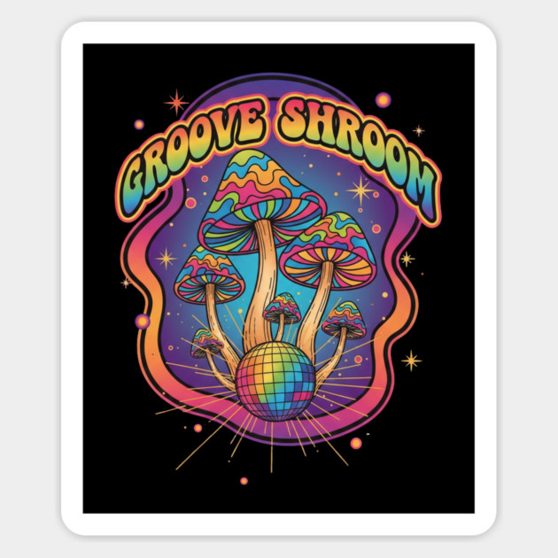 Groove Shroom – Psychedelic Disco Mushroom Art Magnet by Vintage Retro Prints by RDR Design