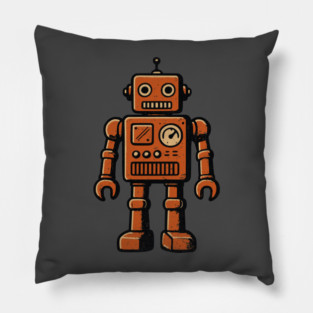 Distressed Vintage Toy Robot For Sci fi Fans and Nerds Pillow