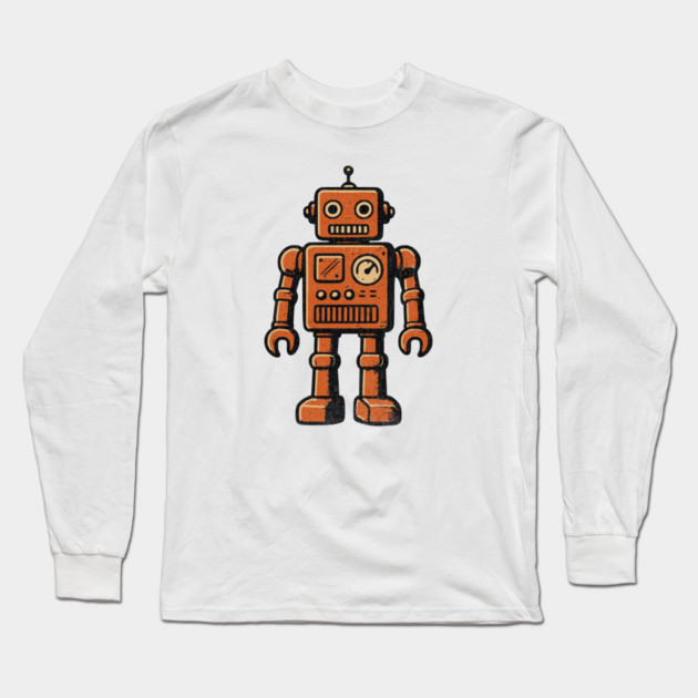 Distressed Vintage Toy Robot For Sci fi Fans and Nerds Long Sleeve T-Shirt by Joaddo