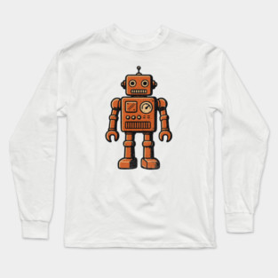 Distressed Vintage Toy Robot For Sci fi Fans and Nerds Long Sleeve T-Shirt
