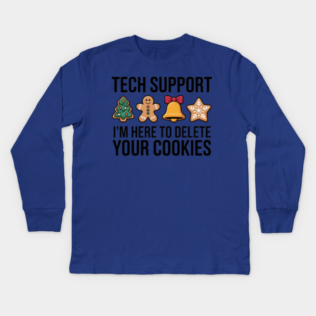 Funny Christmas Tech Support Cookies Joke Kids Long Sleeve T-Shirt by Creatifly Graphic Tees