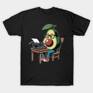 Avocado Typing Eyeglass Fruit Motif Illustration Avocado T-Shirt