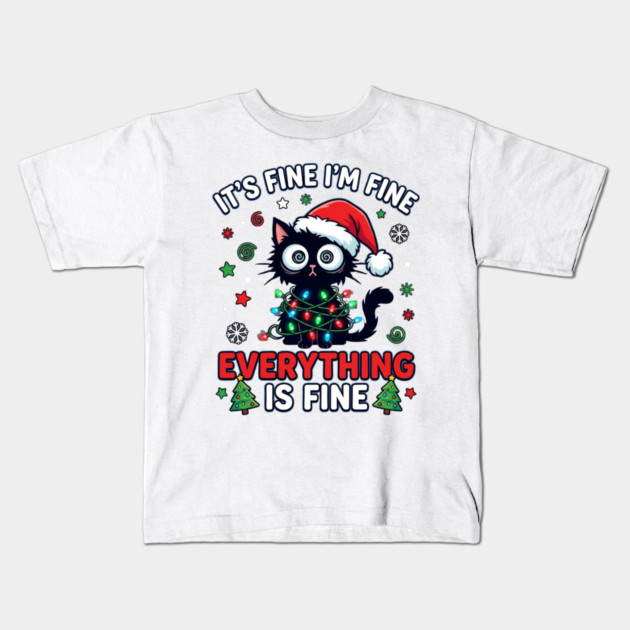 Funny Christmas Cat Chaos Humor Kids T-Shirt by Creatifly Graphic Tees
