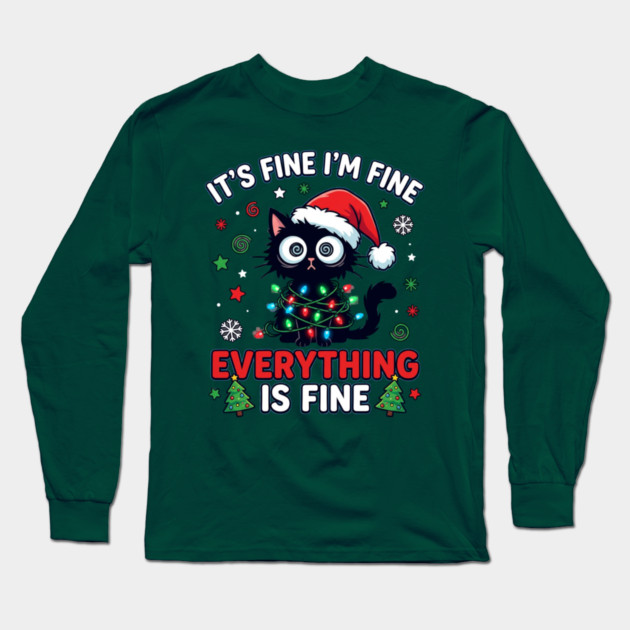 Funny Christmas Cat Chaos Humor Long Sleeve T-Shirt by Creatifly Graphic Tees