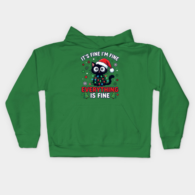 Funny Christmas Cat Chaos Humor Kids Hoodie by Creatifly Graphic Tees