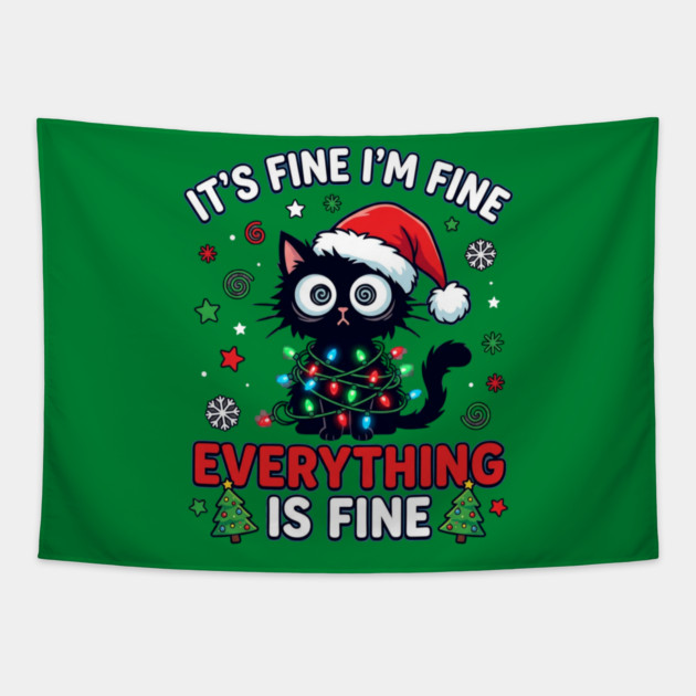 Funny Christmas Cat Chaos Humor Tapestry by Creatifly Graphic Tees