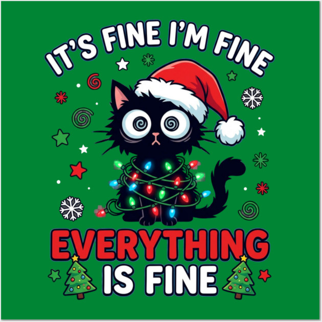 Funny Christmas Cat Chaos Humor Wall Art by Creatifly Graphic Tees