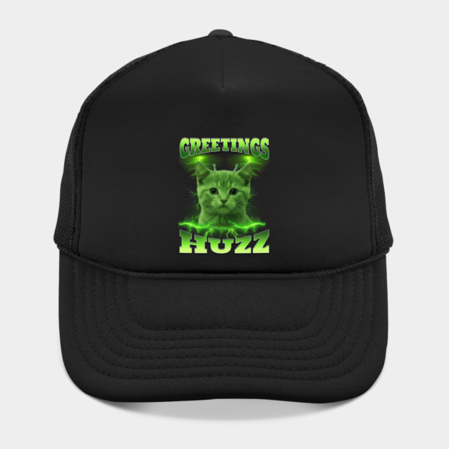Greetings Huzz Funny Bootleg Huzz Green Alien Cat Meme design by Luxinda
