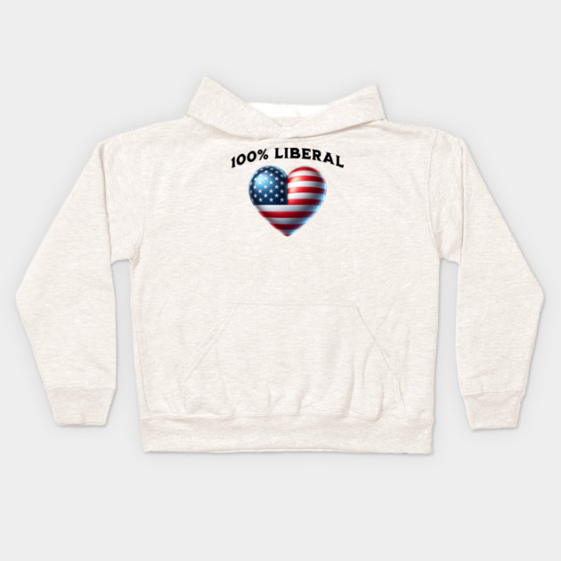 100% 100 Percent Liberal US Flag Heart Kids Hoodie by Luxinda