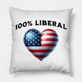 100% 100 Percent Liberal US Flag Heart Pillow