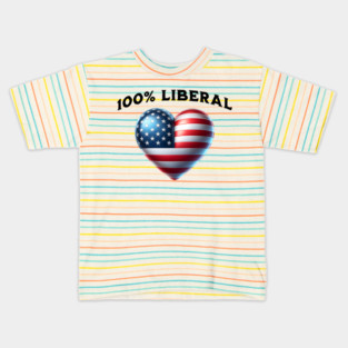 100% 100 Percent Liberal US Flag Heart Kids T-Shirt