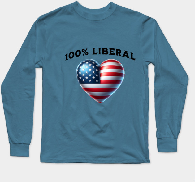 100% 100 Percent Liberal US Flag Heart Long Sleeve T-Shirt by Luxinda