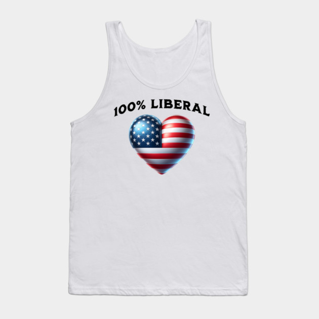 100% 100 Percent Liberal US Flag Heart Tank Top by Luxinda