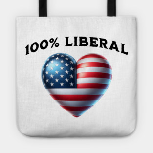 100% 100 Percent Liberal US Flag Heart Tote