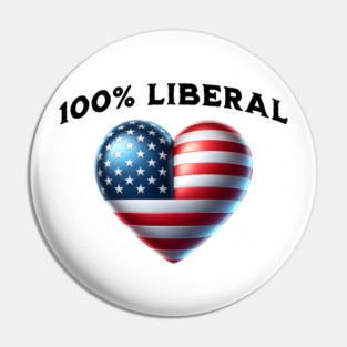 100% 100 Percent Liberal US Flag Heart Pin