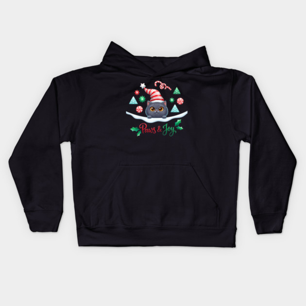 Paws & Joy Holiday Cat Kids Hoodie by Creatifly Graphic Tees