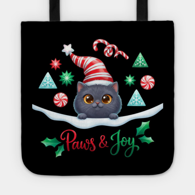 Paws & Joy Holiday Cat Tote by Creatifly Graphic Tees