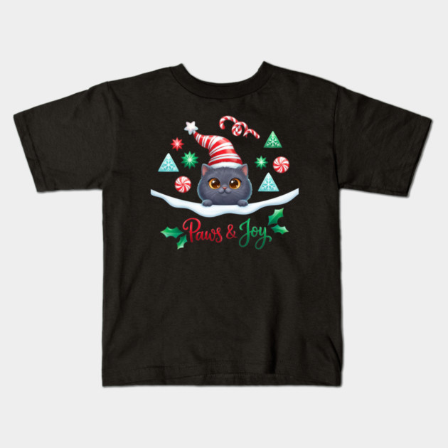 Paws & Joy Holiday Cat Kids T-Shirt by Creatifly Graphic Tees