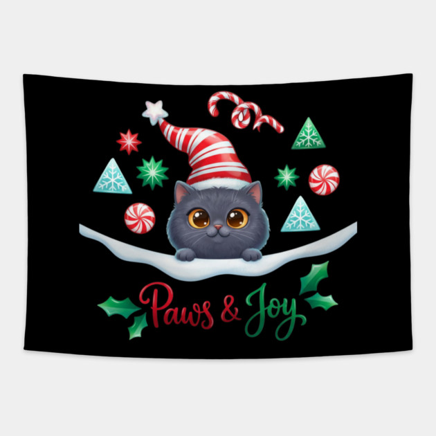 Paws & Joy Holiday Cat Tapestry by Creatifly Graphic Tees