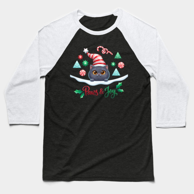 Paws & Joy Holiday Cat Baseball T-Shirt by Creatifly Graphic Tees