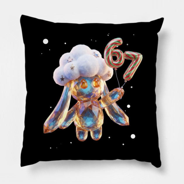 Crystal Snow-Puff Creature with Festive 67 Balloons Pillow by Creatifly Graphic Tees