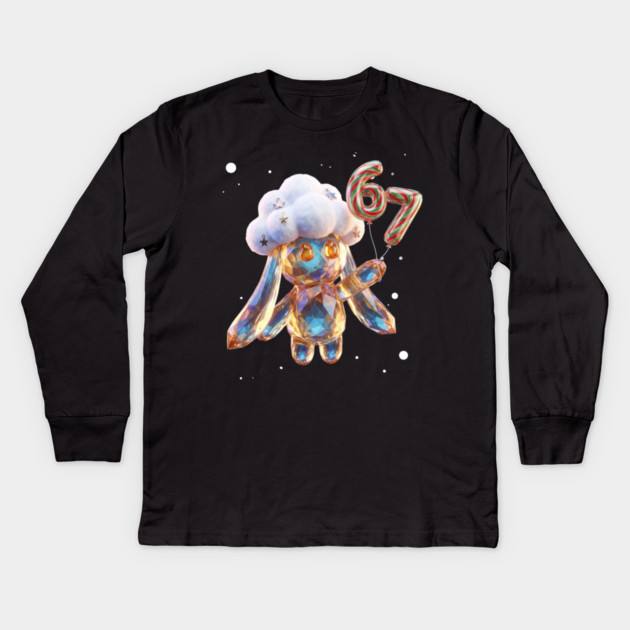 Crystal Snow-Puff Creature with Festive 67 Balloons Kids Long Sleeve T-Shirt by Creatifly Graphic Tees